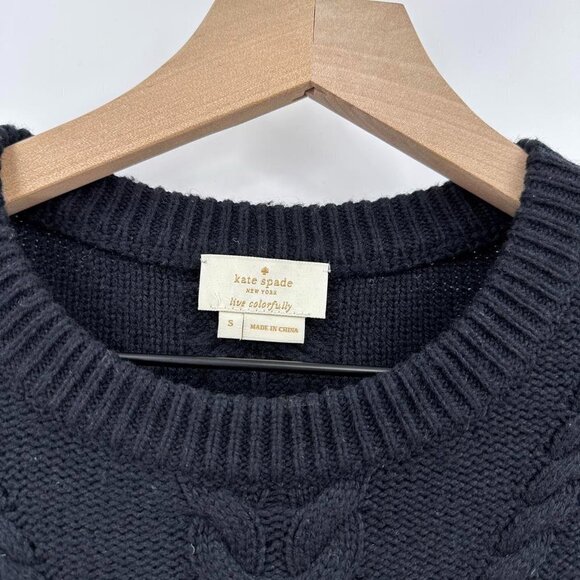 Kate Spade Cable Sweater Flounce Hem Wool Black Size Small - Picture 9 of 9